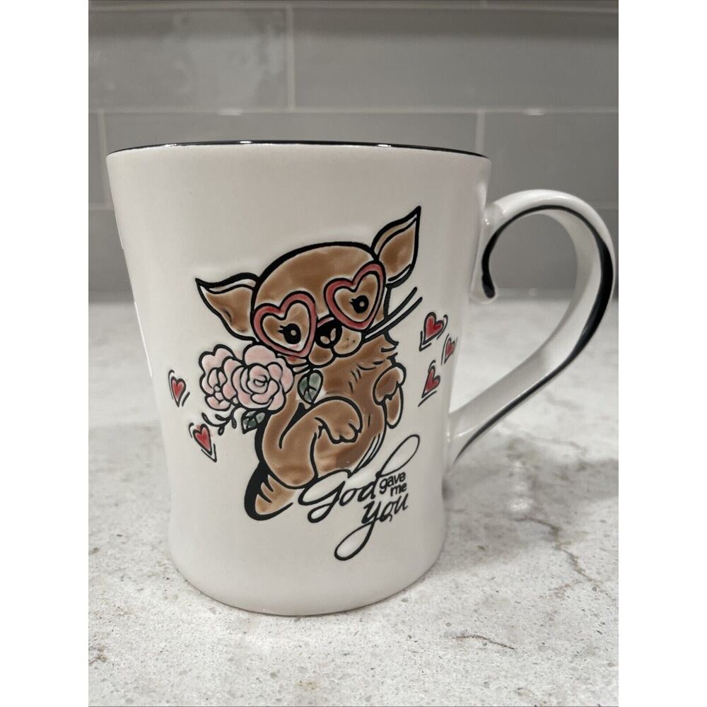 “GOD GAVE ME YOU” Dog & Hearts Spectrum Designz Hand Paint MUG 17oz Valentines